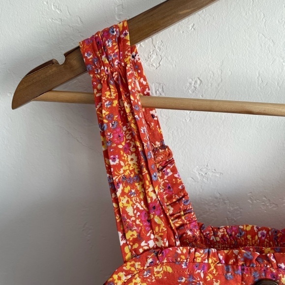 Japna orange floral button front midi dress XS smocked back prairie cottagecore - Picture 5 of 8